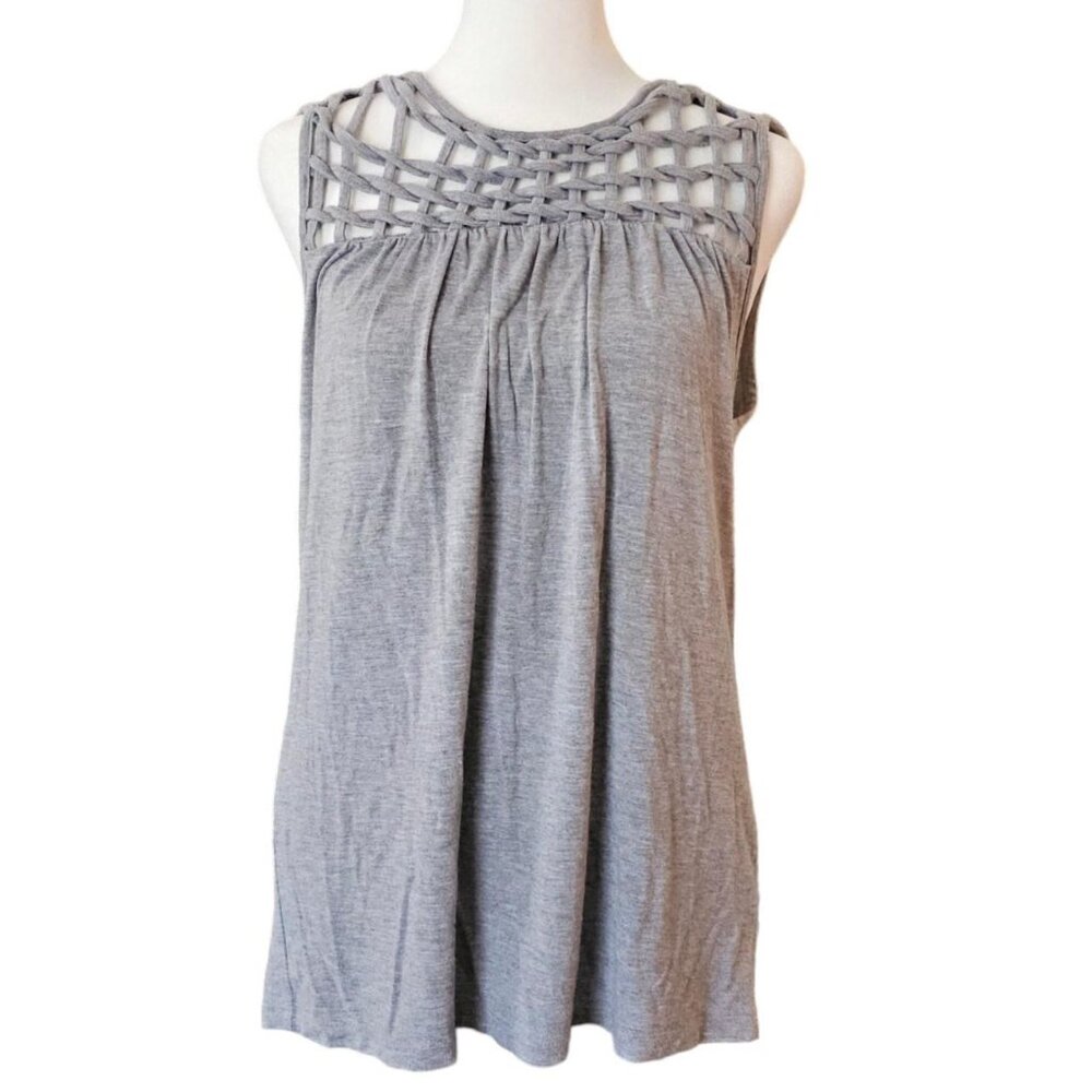 Grey Braided Lattice Collar Tank Top